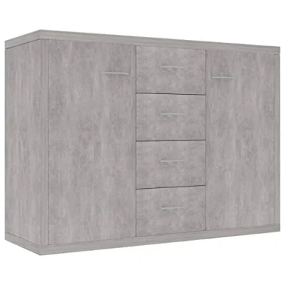 Abbildung von vidaXL Sideboard, Kommode mit viel Stauraum, Schrank 4 Schubladen 2 Türen, Mehrzweckschrank Anrichte für Wohnzimmer, Betongrau 88x30x65cm Holzwerkstoff
