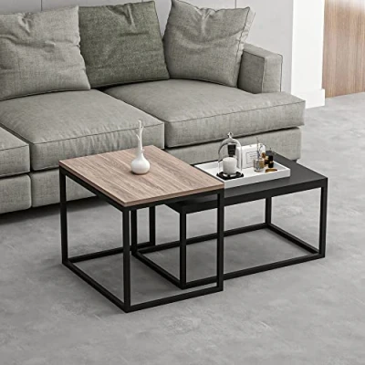 Abbildung von en.casa Satztisch, Aabenraa Couchtisch 2er Set, Metallgestell, Eiche Optik/Schwarz