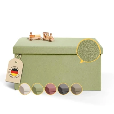 Abbildung von Laleni Sitzbank mit Stauraum groß Truhenbank 76x38 cm Sitztruhe Bequemer Hocker Teddy für Kinder Sitzkiste Sitzbox Grün