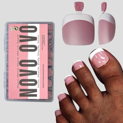 Abbildung von NOVO OVO fußnägel zum aufkleben, Artificial toe nail tips, BERRY PINK fussnägel kleben, künstliche zehennägel, soft gel full cover toenail tips set, fuß nägel x 15 Größen 360 Stück
