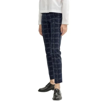 Abbildung von TOM TAILOR Damen Mia Slim Fit Hose,35889 Delicate Navy Check Design, 32/30