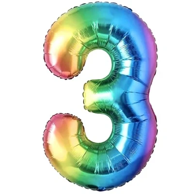 Abbildung von Luftballon 3. Geburtstag Zahl 3 Mehrfarbig Foil XXL Riesen Folienballon 100cm Geburtstagsdeko Ballon Deko zum Geburtstag. Fliegt mit Helium.