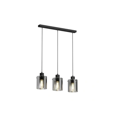Abbildung von Lindby Pendelleuchte Kourtney, dimmbar, Leuchtmittel nicht inklusive, Junges Wohnen, Stahl, Glas, Schwarz, rauchgrau, 3 flammig, E27, Glas