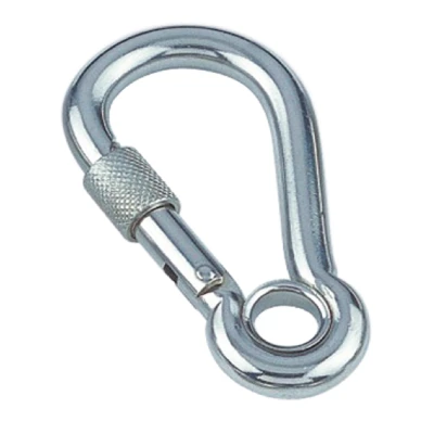 Abbildung von Karabinerhaken mit Sicherheitsmutter und Kausche 4 x 40 mm Edelstahl 316 (A4)
