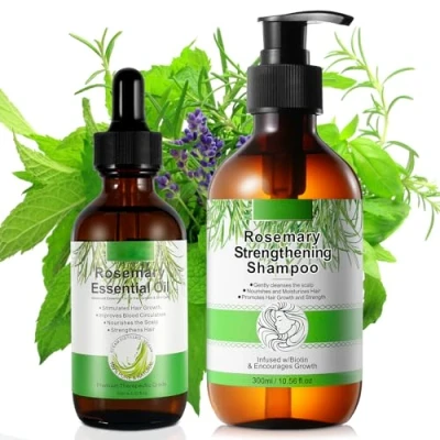 Abbildung von Ätherisches Rosmarinöl für das Haarwachstum + Rosmarin Shampoo die Haare 100% rein biologisch, pflegt Kopfhaut, stimuliert