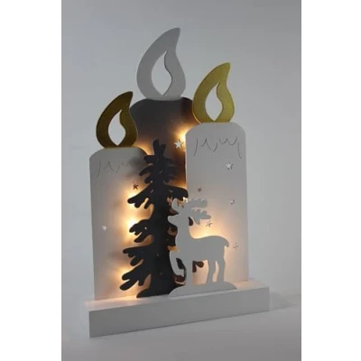 Abbildung von LED Silhouette Kerzen, 10 warmweiße LED, Holz, Batteriebetrieben 22 x 5,8 33,5 cm, 6/18 Std. Timer, für Innenbereich