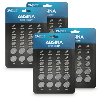 Abbildung von ABSINA 96er Pack Alkaline &amp; Lithium Knopfzellen 8X AG1 / AG3 16x AG4 AG10 AG13 CR2016 CR2025 CR2032 1,5V 3V Knopfzelle Sortiment auslaufsicher Knopfbatterien