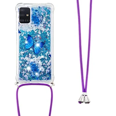 Abbildung von Handykette Handyhülle für Samsung Galaxy A51 Hülle,Glitzer Quicksand kreatives Fließende Flüssigkeit schwimmt Silikon Case mit Umhängeband Handykordel Band Kette A51,YB GS Die
