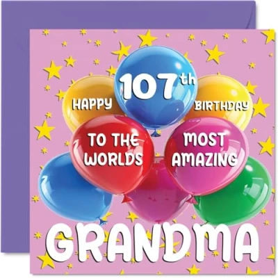 Abbildung von Stuff4 Geburtstagskarte zum 107. Geburtstag für Oma von Enkelin, 145 mm x mm, Alter 107, einhundert und sieben Grußkarten