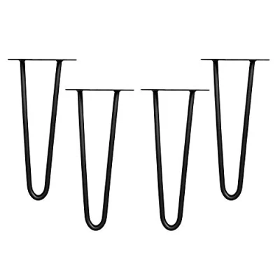 Abbildung von Melko Tischbein Tischgestell Tischbeine Hairpin 4er Set Schwarz Silber Stahl Möbelfuß Leg Tischkufen Tischfüße Haarnadelbeine Esstisch Stützfuß Lautsprecher HiFi Ständer Tischuntergestell, Robust &amp; Stabil