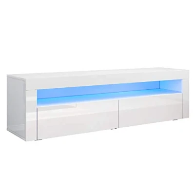 Abbildung von SONNI TV Board Fernsehtisch Lowboard mit LED Beleuchtung 155x40cm Weiß Hochglanz Schrank Fernsehschrank
