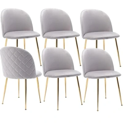 Abbildung von JINPALAY 6er Set Esszimmerstühle Grau Samt Küchenstuhl Polsterstuhl mit Rückenlehne Sessel Moderner Wohnzimmer Stuhl Goldene Beine (6, Grau)