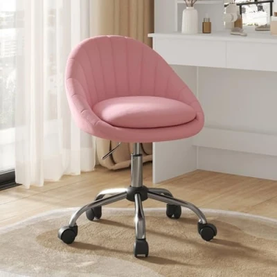 Abbildung von WOLTU Homeoffice Stuhl, Bürostuhl ergonomisch, Schminkstuhl drehbar, Drehstuhl mit Rollen, Schreibtischstuhl 150 kg belastbar, für Arbeitszimmer Schlafzimmer, Samt, Rosa, BS167rs