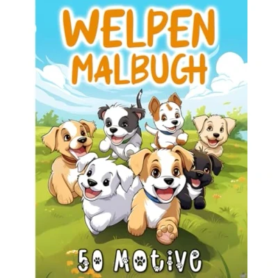 Abbildung von Hunde Welpen Malbuch: 50 Süße Motive zum Ausmalen für Kinder ab 4 Jahren