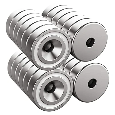 Abbildung von Magnetpro 24 Stück Magnete 10 KG Kraft 20 x 7 mm mit Loch und Kapsel, Senkkopf Topfmagnet Schrauben