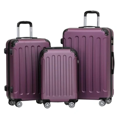 Abbildung von BEIBYE Hartschalen Koffer Trolley Rollkoffer Reisekoffer Handgepäck 4 Rollen (M L XL Set) (Violett,