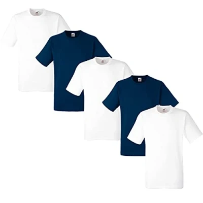 Abbildung von Fruit of the Loom Herren Regular Fit T Shirt Heavy Cotton Tee 5 Pack,3Weiss/2Navy M