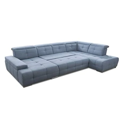 Abbildung von Cavadore Wohnlandschaft Mistrel mit Schlaffunktion / U Form Bettsofa leichter Fleckentfernung dank Soft Clean Geeignet für Haushalte Kindern, Haustieren /343 x 77 228 blau