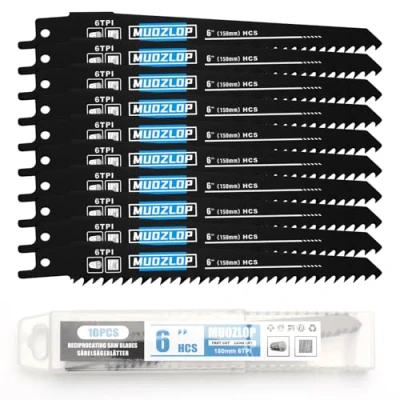 Abbildung von MUOZLOP 10 Pack 6 inch Säbelsägeblätter Set，6 TPI Sägeblätter für Säbelsäge，für Holz/Metall (10, 6TPI,150mm)