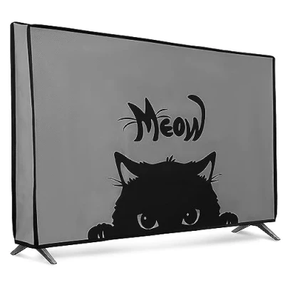 Abbildung von kwmobile 32&quot; TV Hülle Indoor Fernseher Bildschirmschutz Abdeckung Bildschirm Staubschutzhülle Katze Meow Grau Schwarz