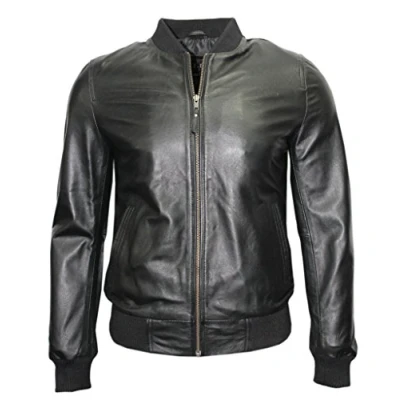 Abbildung von Infinity Herren Schwarz Nappa Leder beiläufige Varsity Bomberjacke 4XL