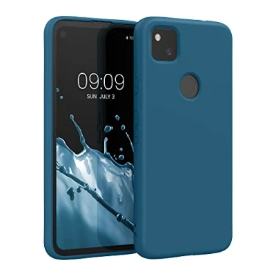 Abbildung von kwmobile Hülle kompatibel mit Google Pixel 4a gummierte TPU Silikon Handyhülle Schutzhülle für kabelloses Laden Case in Petrol
