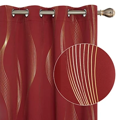 Abbildung von Deconovo Blickdichte Vorhänge für Schlafzimmer, Schlafzimmer Gardinen mit ösen, 229x117 cm(HöhexBreite), Rot, 2er Set