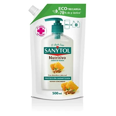 Abbildung von Sanytol Eco Nachfüllbare Handseife, nährend, mit natürlichen Inhaltsstoffen, spendet Feuchtigkeit und repariert, vollständiger Schutz vor äußeren Einflüssen, Behälter hoher Widerstandsfähigkeit,