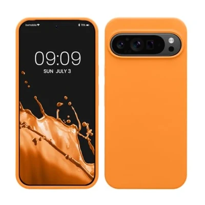 Abbildung von kwmobile Hülle kompatibel mit Google Pixel 9 Pro XL Silikon Handy Case Handyhülle weiche Oberfläche kabelloses Laden Fruity Orange