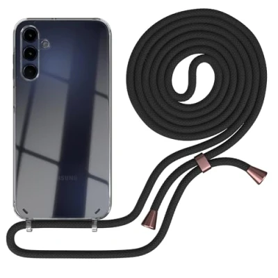 Abbildung von EAZY CASE Handykette kompatibel mit Samsung Galaxy A15 Kette zum Umhängen für Hülle Band aus Silikon stoßfeste transparente Handyhülle als Fallschutz in Clips Rose