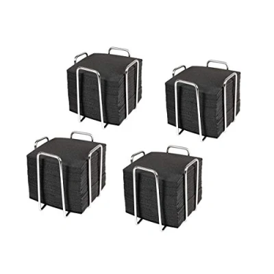 Abbildung von Hostelnovo Set mit 4 Serviettenringen 200 Cocktailservietten, 10 x cm, robuster Edelstahl Serviettenhalter, schwarze Servietten, Einwegpapier