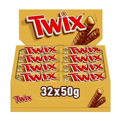 Abbildung von Twix Milchschokoladenriegel mit Keks und Karamell, Schokolade, 32 Snack Riegel à 50g