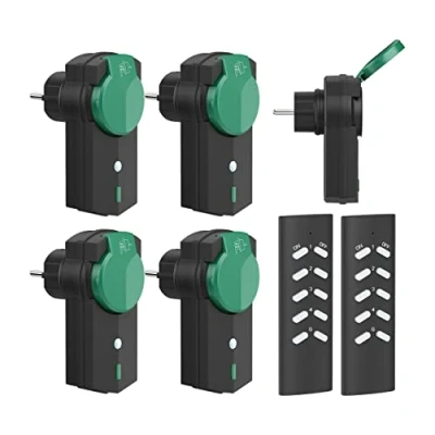 Abbildung von UCOMEN Funksteckdosen Mit Fernbedienung Aussen, 5 Steckdosen 2 Fernbedienungen,Funkschalter Set Outdoor Bereich 30m für Weihnachtsschmuck, Licht, 16A/3680W