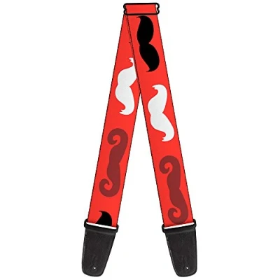 Abbildung von Buckle Down Gitarrengurt Schnurrbärte Rot Braun Weiß Schwarz 5,1 cm breit