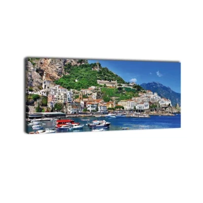 Abbildung von wandmotiv24 Leinwandbild Panorama Nr. 235 Amalfiküste 100x40cm, Keilrahmenbild, Bild auf Leinwand, Italien Mittelmeer Küste