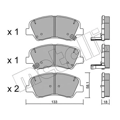 Abbildung von METELLI 22 0943 0 Bremsbelagsatz mit akustischer Verschleißwarnung HYUNDAI: i20 II Schrägheck, Coupe, Active, KIA: RIO 3