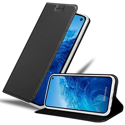 Abbildung von Cadorabo Hülle kompatibel mit Samsung Galaxy S10e aus Premium Kunst Leder Flip Klappbare Stoßfeste Magnetische [Standfunktion] [Kartenfächern] Cover für Tasche in Schwarz