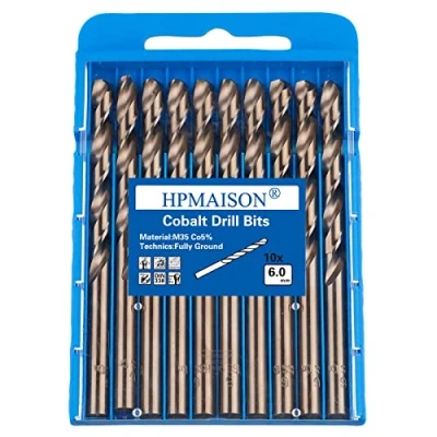 Abbildung von HPMAISON 10 Stück M35 HSS Cobalt Bohrer Kobalt Jobber Set Spiralbohrer zum Bohren auf Edelstahl, Harte Stähle, Metall (6mm x 93mm)