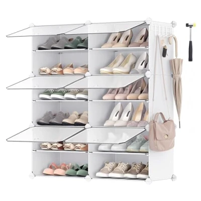 Abbildung von SONGMICS Schuhregal mit 6 Fächern, Schuhschrank, 30 x 40 cm pro Fach, schmal, Türen, Stahlrahmen, Kunststoff, für Flur, Schlafzimmer, Eingangsbereich, weiß LPC033W01