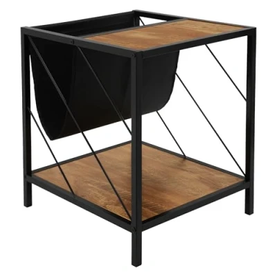 Abbildung von ML Design Beistelltisch 48x43x54 cm, Braun in Eiche Rustikal, Sofatisch aus Holz, Wohnzimmertisch mit Stahlgestell, 2 Ablagen, Couchtisch Zeitschriftenfach, Metall Kaffeetisch Tisch für Wohnzimmer