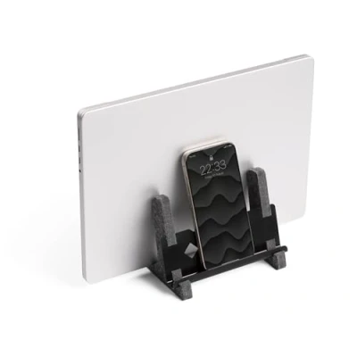 Abbildung von Durable Laptop Ständer Vertical Effect, aus 60% recyceltem PET Filz, Halter mit Handy/Tablet Ablage, anthrazit, 508058