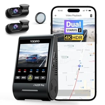 Abbildung von VIOFO A229 Pro 3 Lens 4K + 2K 1080P, Dual STARVIS 2, HDR vorne hinten innen Dashcam Auto, Sprachsteurung &amp; 5GHz Wi Fi Autokamera, Ultrapräzises GPS, Super Nachtsicht 2.0, Sprachausgabe, 512 GB Max