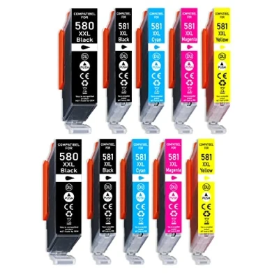 Abbildung von Druckerpatronen für Canon PGI 580 CLI 581 XXL Multipack PIXMA TS705 TS6150 TS6250 TS8150 TS8250 TS9150 TS9550 (10er)