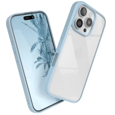 Abbildung von EAZY Case Hülle für iPhone 16 Pro, Handyhülle mit Ultra Aufprallschutz, Stoßfest und Kratzfest, dünne Schutzhülle Kameraschutz, Silikon Cover Clear Hybrid Handy Hell Blau Bumper