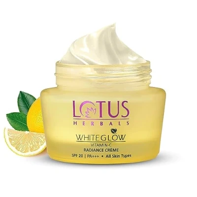 Abbildung von Lotus Herbals WhiteGlow Vitamin C Radiance Cream LSF 20 für dunkle Flecken und stumpfe Haut Anti Verschmutzung 50 g