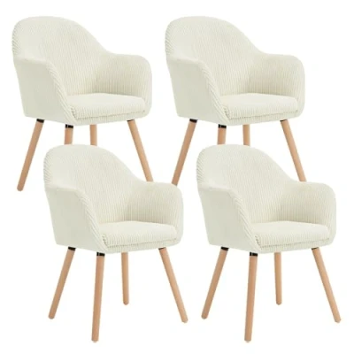 Abbildung von WOLTU Esszimmerstühle 4er Set, Stuhl Esszimmer Esstisch, Küchenstuhl Armlehnstuhl Polsterstuhl, Sessel Wohnzimmer Modern, mit Armlehnen, aus Cord, Massivholzbeine, Beige, EZS26cm 4