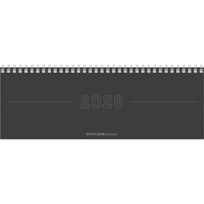 Abbildung von Tisch Querkalender Papyrus Grau 2026 Büro Planer 29,7x10,5 cm Kalender 1 Woche 2 Seiten Ringbindung Zettler