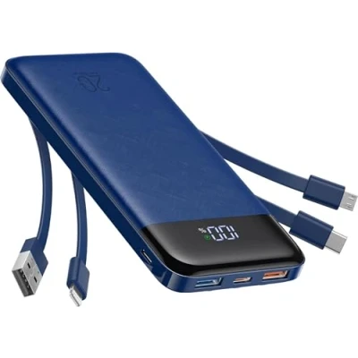 Abbildung von Charmast Power Bank, 22,5W Powerbank 20000mAh mit USB C Kabel und LED Display, PD3.0 QC4.0 Externe Handyakkus 6 Ausgängen Kompatibel iPhone 16 15 14 13 12 11 Pro Max Plus Samsung Tablet (blau)