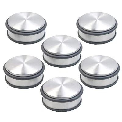 Abbildung von infactory Türfesthalter: 6er Set Edelstahl Türstopper mit Gummiring &amp; Anti Rutsch Unterseite (Türstopper Boden ohne Bohren, Türfeststeller, Kindersicherung)