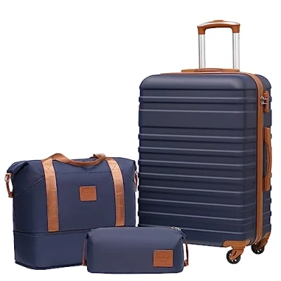 Abbildung von COOLIFE Koffer Trolley Reisekoffer von ABS Hartschalen 4 Rollen TSA Schloss Der Enthält 1 Reisetasche und Kulturbeutel